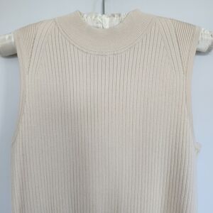 LAURA Sleeveless Ribbed Knit Cream Top Buiness Casual